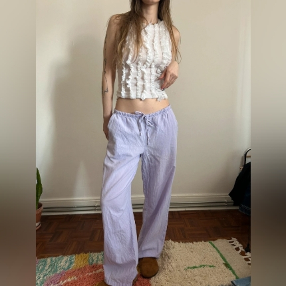 Gina Tricot linen pants lilac m wide legs